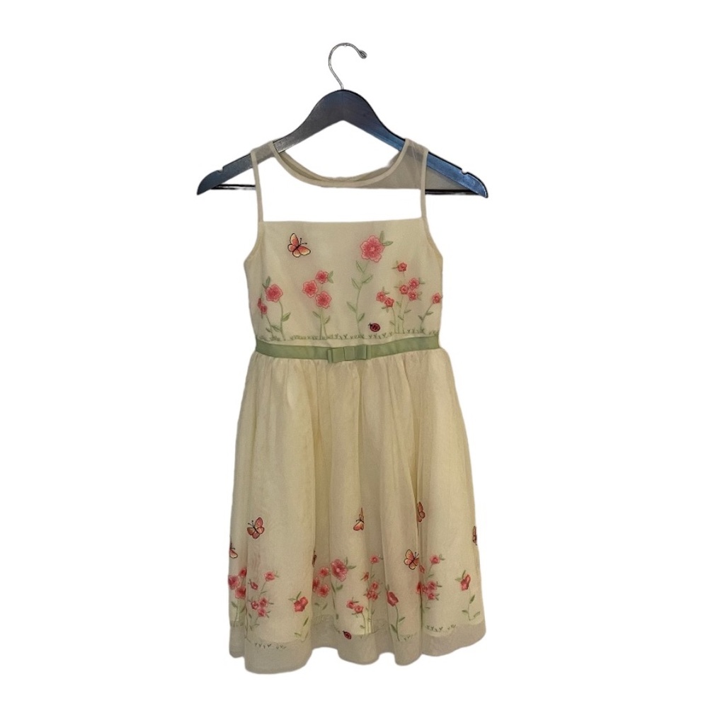 Jona Michelle Girl’s Sleeveless Dress Size 12 Yellow with Embroidered Flowers